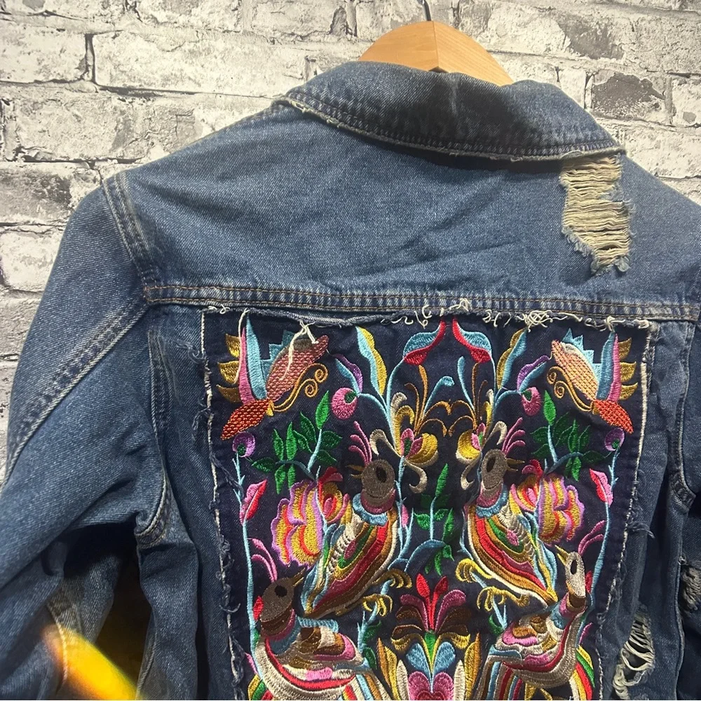 EUC Sunset + Spring Blue Denim Jacket W/ Graphic